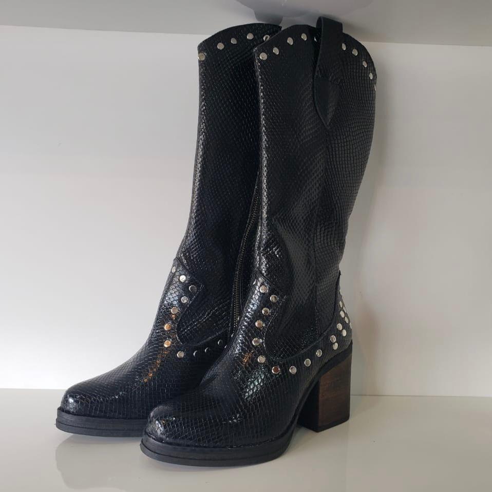 BOTA BORDEAUX PITON CHAROL NEGRO | Tienda Mottai