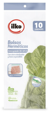 BOLSA HERMETICA GRANDE 35 X 40 CM 10 UN CON BASE Y CIERRE DESLIZABLE