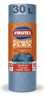 BOLSA BASURA POWER FLEX CIERRE FACIL 50 X 60 15 UN VIRUTEX