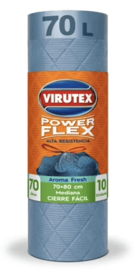 BOLSA BASURA POWER FLEX CIERRE FACIL 70 X 80 10 UN VIRUTEX