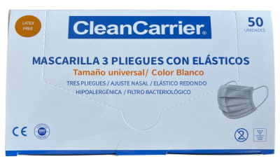 MASCARILLA 3P BLANCA C/ELASTICO USO CIVIL CLEAN CARRIER X 50 UN