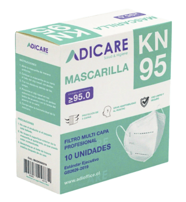 MASCARILLA KN 95 BLANCA S/VALVULA X 10 UN ADICARE