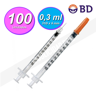 JERINGA INSULINA BD AGUJA 31G - Vol 0,3 ml JERINGA INSULINA BD AGUJA 31G - Vol 0,3 ml