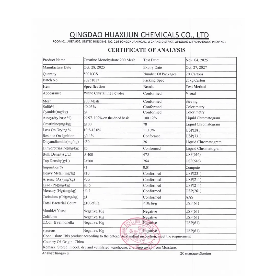 Certificado de análisis Creatina VX Nutrition