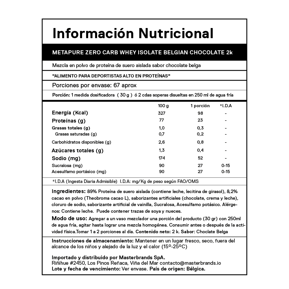 Información nutricional Metapure Whey Protein Isolate QNT