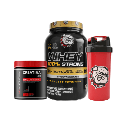 PROTEINA WHEY 100% STRONG (900 GR) + CREATINA MY NUTRITION (300 GR) + SHAKER STRONGEST (600 ML)