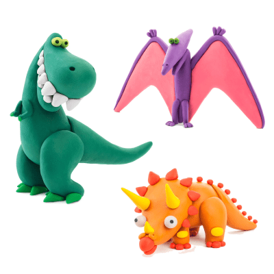 HEY CLAY DINOSAURIOS TIRANOSAURIO PTERODACTILO TRICERATOPS 6 POTES1