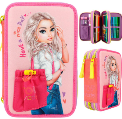 Estuche triple con bolsillo frontal aplicado