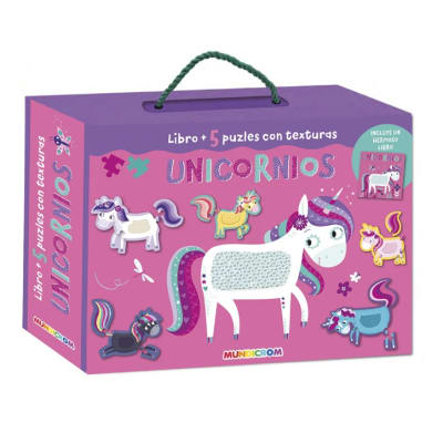 Mundicrom - Libro + 5 puzles con texturas Unicornios