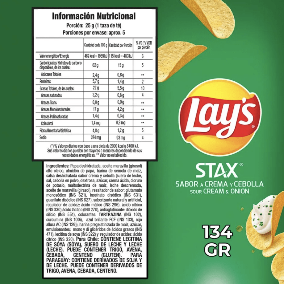 LAY'S STAX CREMA Y CEBOLLA 134 GR2