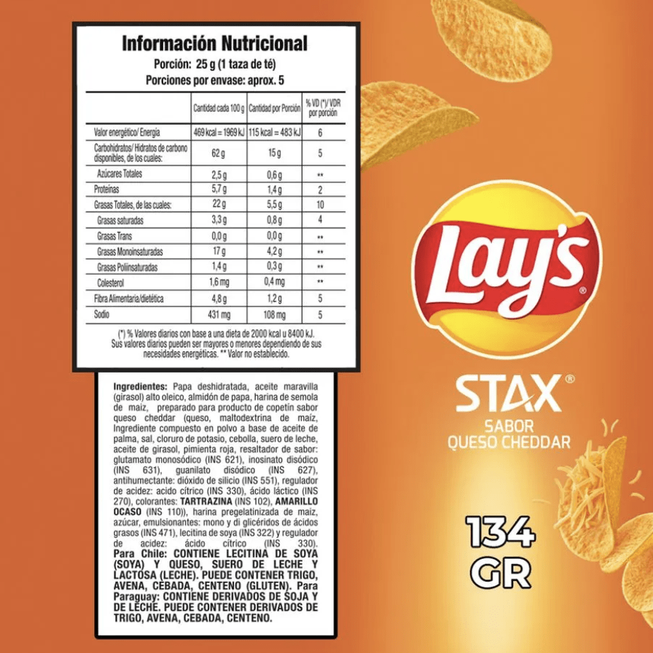 LAY'S STAX QUESO 134 GR2