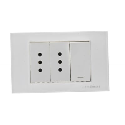 1 Interruptor 9/12 + 2 Enchufes 10A 250V, Linea Crystal 8