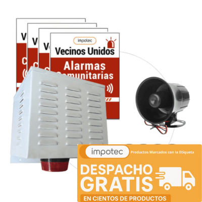Alarma Comunitaria 20 W + 4 Controles + 4 placas Disuasivas / IMPOTEC
