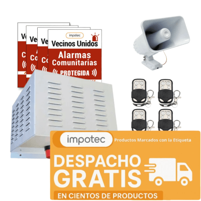 Alarma Comunitaria 30W + 4 Controles Remoto + 4 Placas Disuasivas