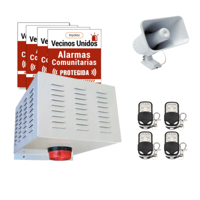 Alarma Comunitaria 30W + 4 Controles Remoto + 4 Placas Disuasivas 1