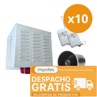 Pack 10 Alarmas Comunitaria 20W 120dB + 2 Controles Remoto