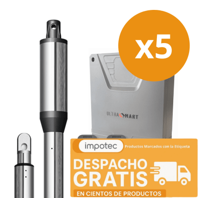 Pack 5 Kit Portón Automático Batiente 1 Hoja 200kg 2,5Mt