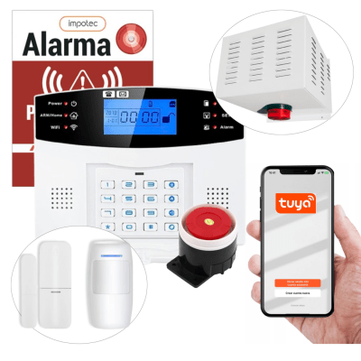 Alarma Wifi 4G Kit 2 Sensores Sin Antena + Sirena Inalámbrica 20W / IMPOTEC 1