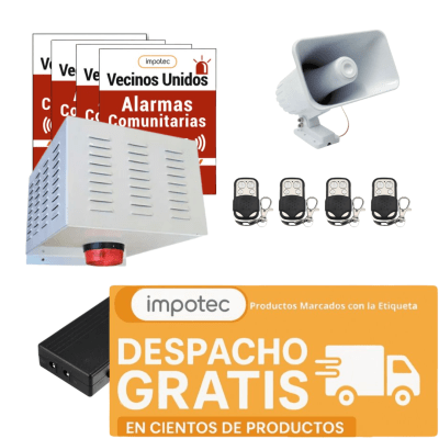 Alarma Comunitaria 30W + UPS Respaldo + 4 Controles Remoto + 4 Placas Disuasivas / IMPOTEC