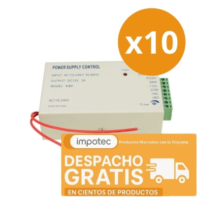Pack 10 Fuente de Poder Control de Acceso 12V 3A