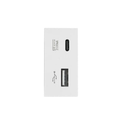 Cargador USB / Tipo C Muro + 2 Enchufes 10A 250V,  Linea Crystal 4