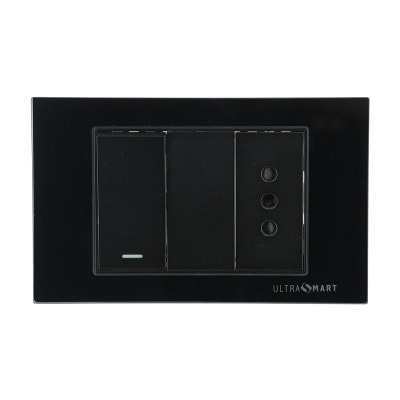 Interruptor Simple 9/12 + Tomacorriente Simple  UltraSmart Crystal Black