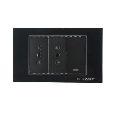 Interruptor Simple 9/12 + Tomacorriente Doble UltraSmart Crystal Black 1