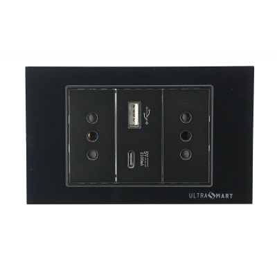 Cargador Usb Muro + Tomacorriente Doble UltraSmart Crystal Black