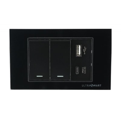Cargador Usb Muro + Interruptor Doble 9/12 UltraSmart Crystal Black 1