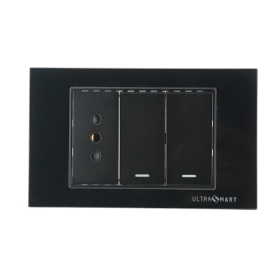 Conmutador Doble 9/24 + Tomacorriente Simple UltraSmart Crystal Black 1