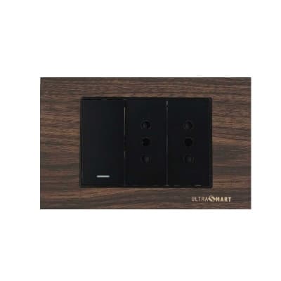 Interruptor Simple 9/12 + Tomacorriente Doble UltraSmart Wood