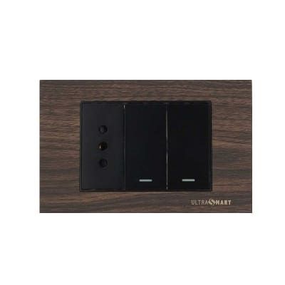 Interruptor Doble 9/12 + Tomacorriente Simple Wood
