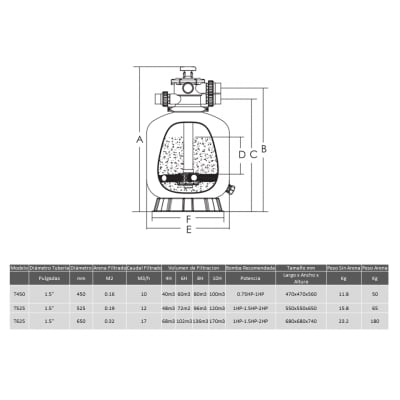 Filtro de Arena Montaje superior T550 mm de diámetro 12.000 Lts 12m3/H 4