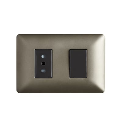 Interruptor Simple 9/12 + Tomacorriente Simple 10A STANFORD Café 1