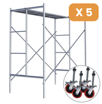 Pack 5 Andamios Galvanizados 180 X 95 X 170 + 4 Ruedas