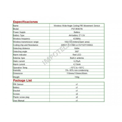 Sensor Movimiento Inalambrico Para Alarma 360 Techo Impotec 2
