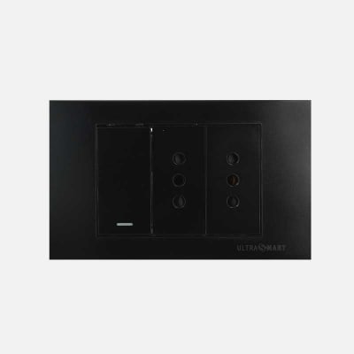 Interruptor Simple 9/12 + Tomacorriente Doble UltraSmart Black