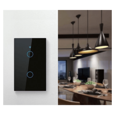 Interruptor Eléctrico Touch Crystal 2 Canales Negro + Control Remoto 3