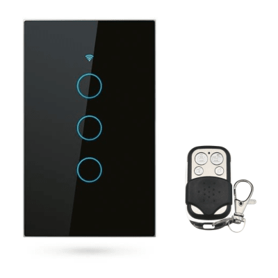 Interruptor Eléctrico Touch Crystal 3 Canales Negro + Control Remoto