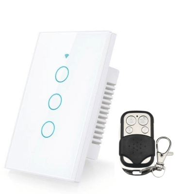 Interruptor Eléctrico Touch Crystal 3 Canales Blanco + Control Remoto