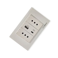 Cargador USB / Tipo C Muro + 2 Enchufes 10A 250V,  Linea Crystal 2