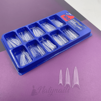 TIPS STILETTO XL TRANSPARENTE CAJA AZUL 100 UN S/P1