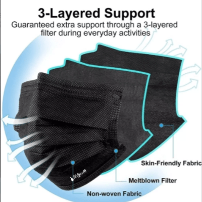 MASCARILLA 3 PLIEGUES NEGRA 50U