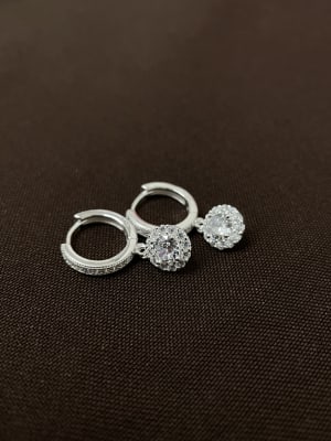 Aros semiargolla con colgante de circón 1