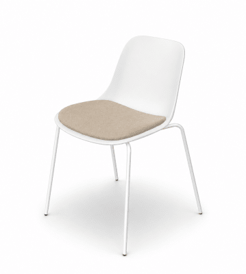 Abril Silla 4 patas sin brazos Blanca con cojin Beige