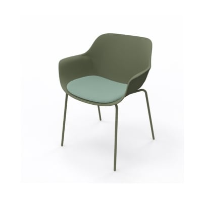 Abril Silla 4 patas con brazos Verde Oliva y cojin en asiento