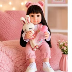MuñecaTipo Reborn Emily 55 cm Vinilo con Accesorios y Peluche