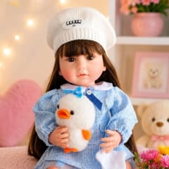 Muñeca Tipo Reborn Gaby 55 cm con Accesorios y Peluche