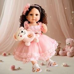 Muñeca Tipo Reborn Janet 55 cm Vinilo con Accesorios y Peluche