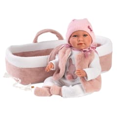 Muñeca Llorens Mimi 40 Cm Lloron Capazo Rosa 2